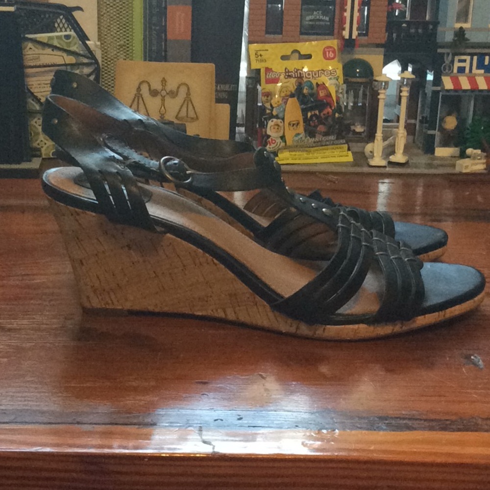 Black Clarks Wedge Sandals